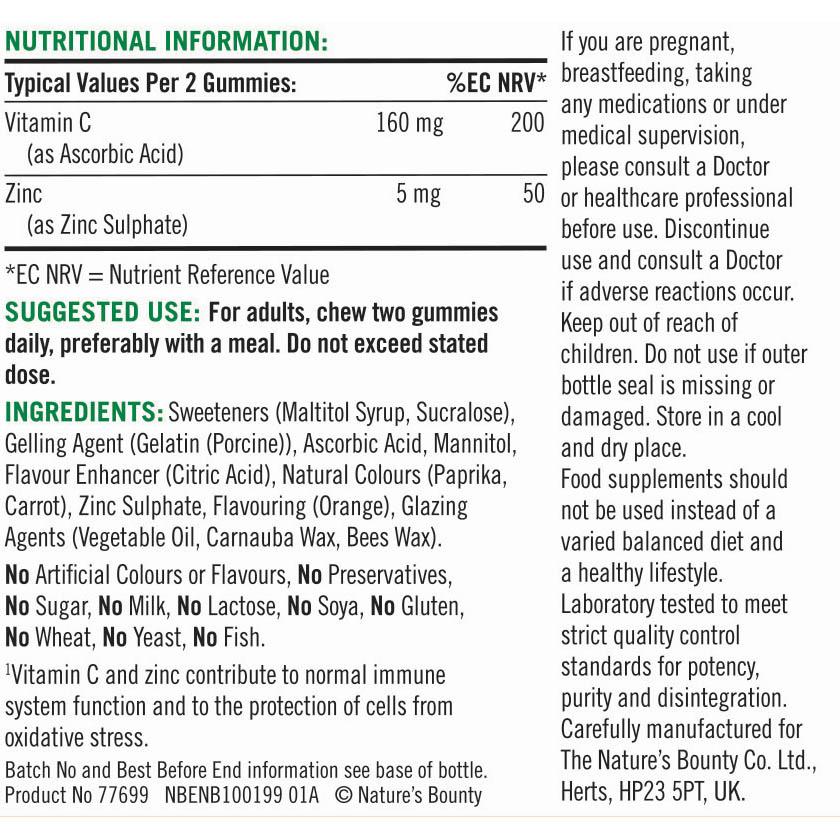 |Natures Bounty Vitamin C + Zinc Gummies - Pack of 60 - Tab|