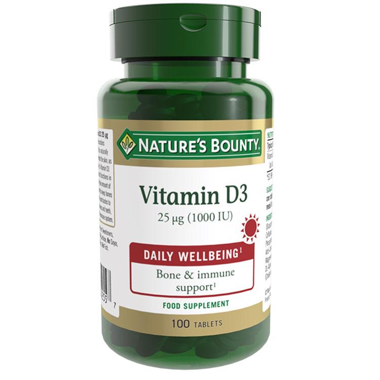 |Natures Bounty Vitamin D3 1000 IU - 100 Tablets|
