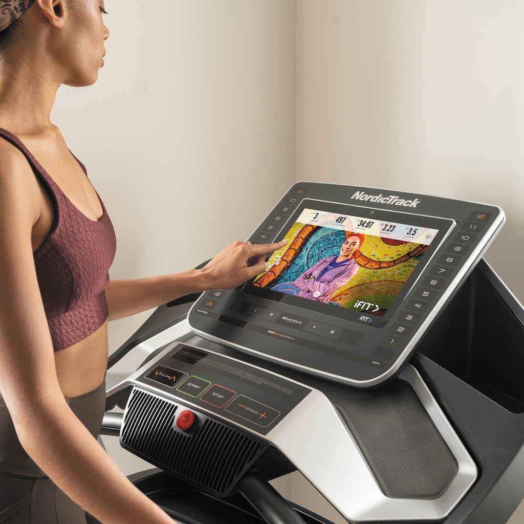 |NordicTrack EXP 14i Folding Treadmill - Console In Use|