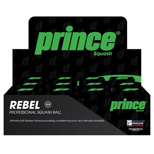 |Prince Rebel Double Yellow Dot Squash Balls - 1 dozen|