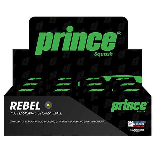 |Prince Rebel Single Yellow Dot Squash Balls - 1 dozen|