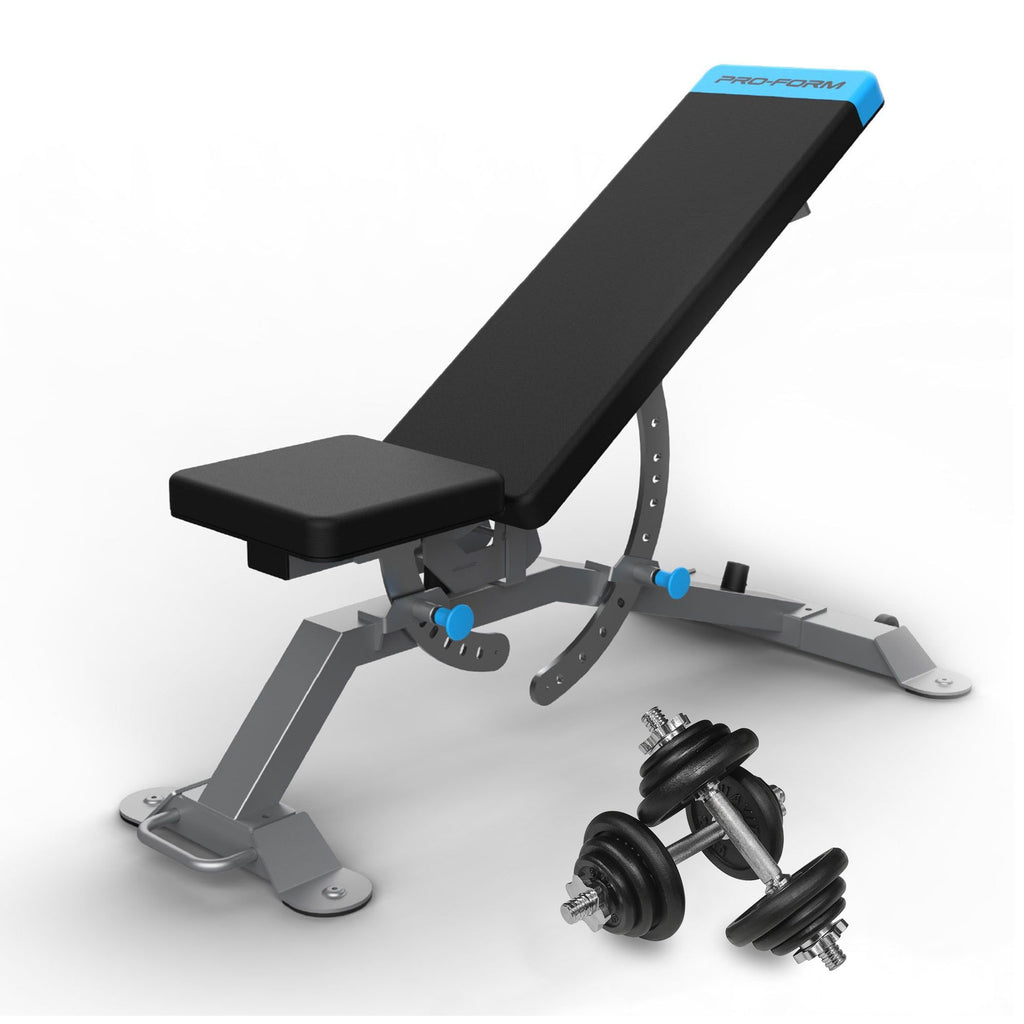 |ProForm Carbon Adjustable Utility Bench with 20kg Cast Iron Dumbbell Set|