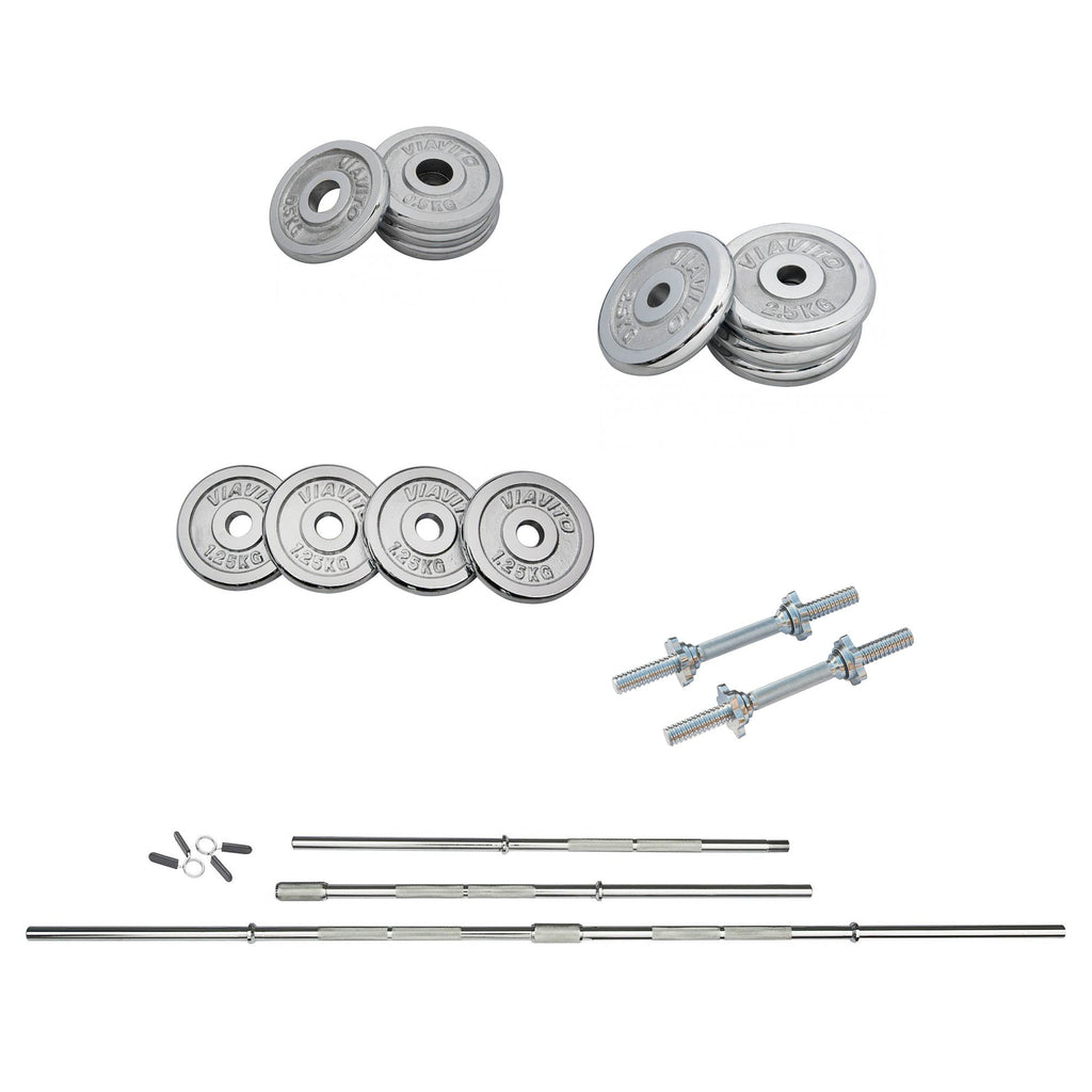 |Viavito 27kg Chrome Barbell and Dumbbell Weight Set|