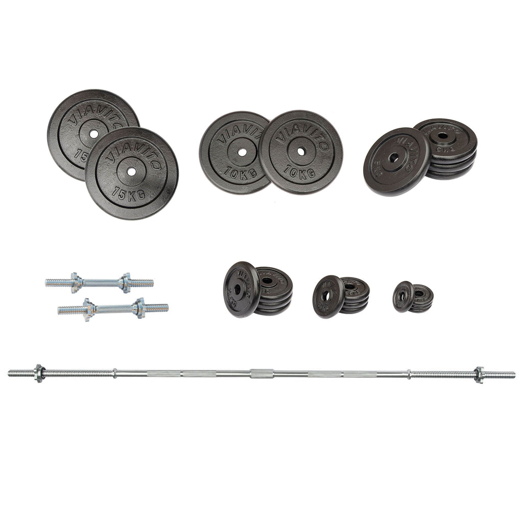 |Viavito 99kg Black Cast Iron Barbell and Dumbbell Weight Set|