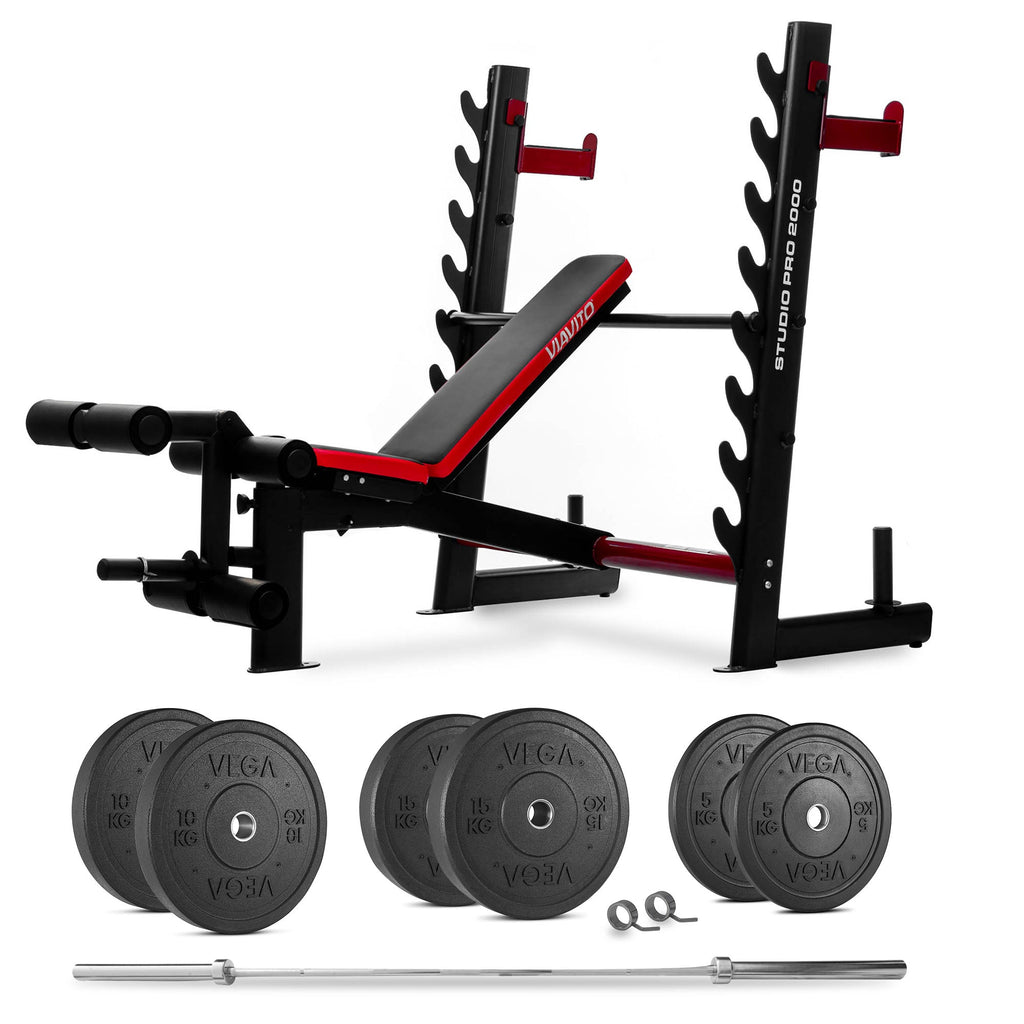 |Viavito Studio Pro 2000 Olympic Barbell Weight Bench and 70kg Weight Set - Main|