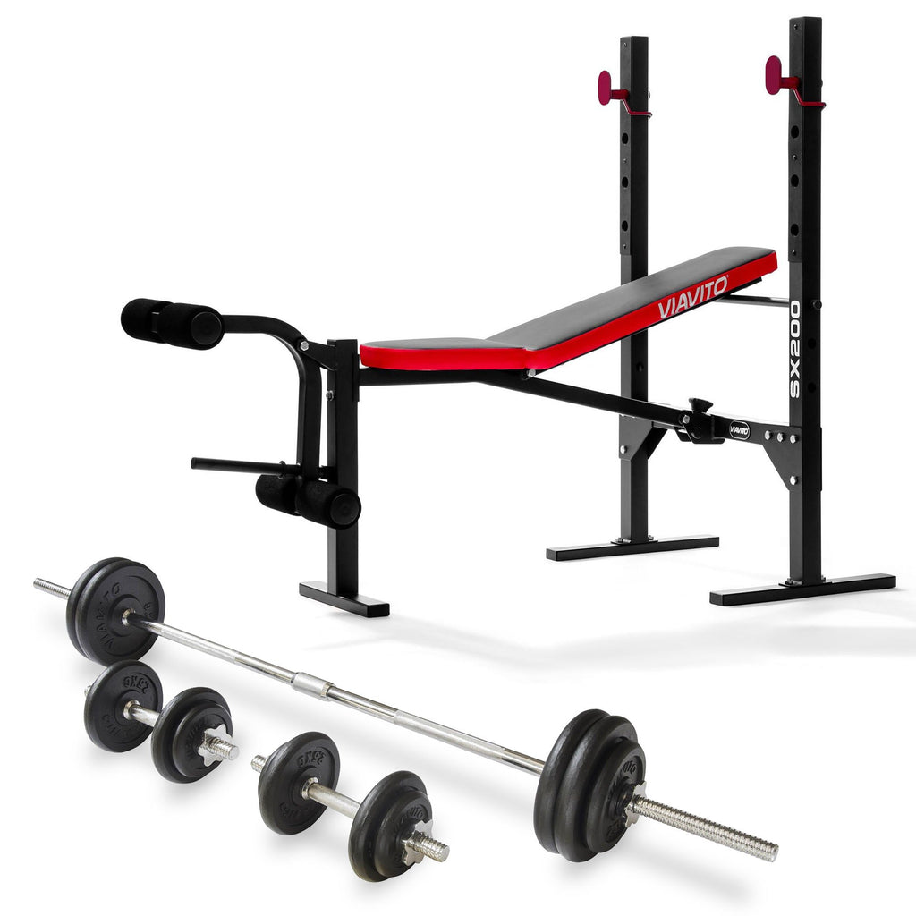 |Viavito SX200 Folding Barbell Weight Bench and 50kg Cast Iron Weight Set|