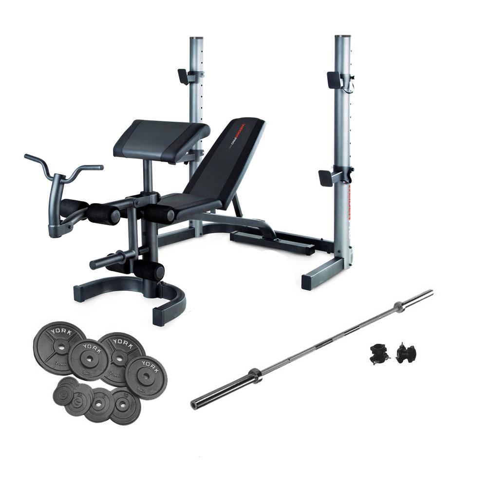|Weider 490 Olympic Bench and 140kg Cast Iron Barbell Set|