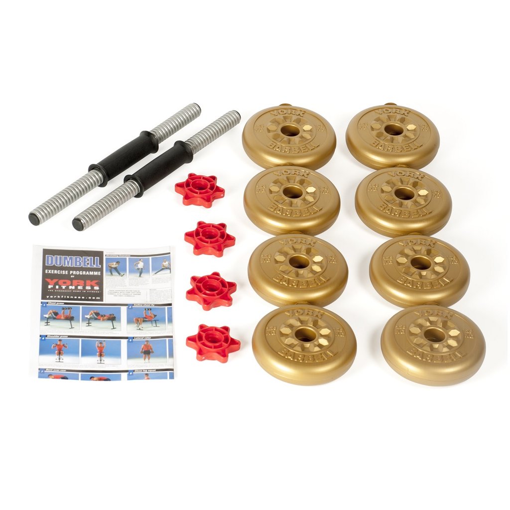 |York 12kg Gold Adjustable Vinyl Spinlock Dumbbell Set - Parts|