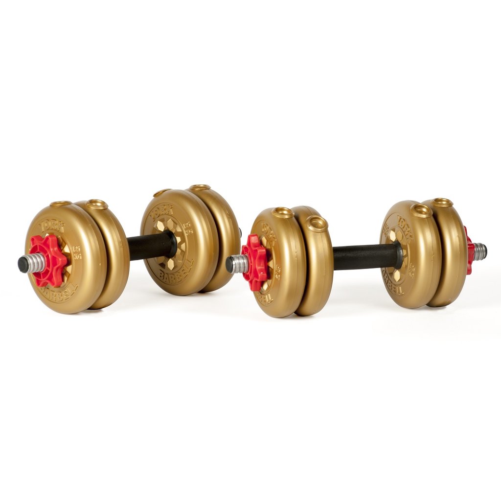 |York 12kg Gold Adjustable Vinyl Spinlock Dumbbell Set|