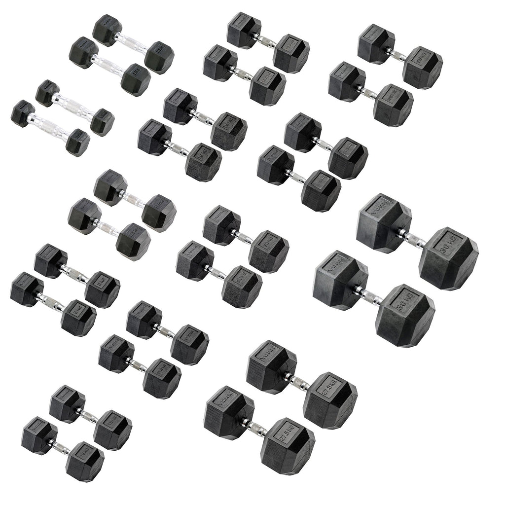 |York 13 Pair Rubber Hex Dumbbell Set|