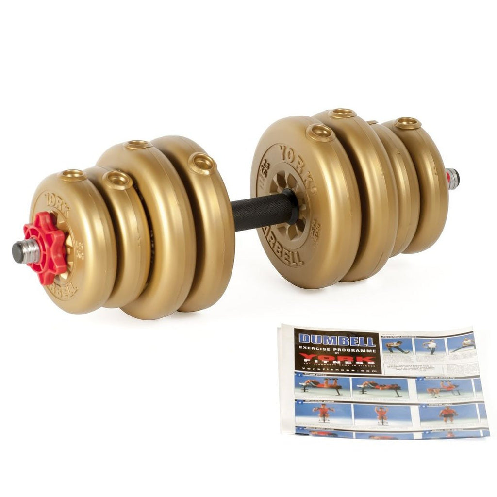 |York 15kg Gold Adjustable Vinyl Spinlock Dumbbell|