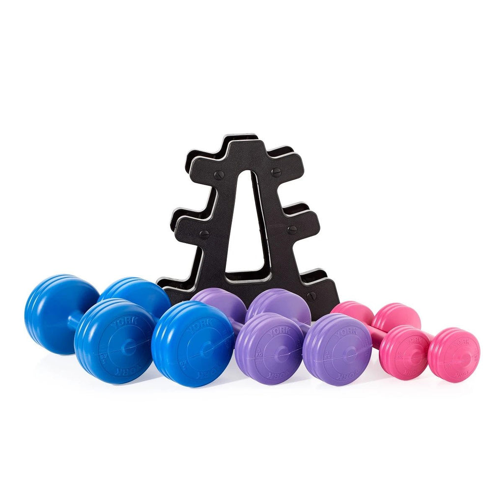 |York 19kg Vinyl Dumbbell Weight Set with Stand - Dumbells2|