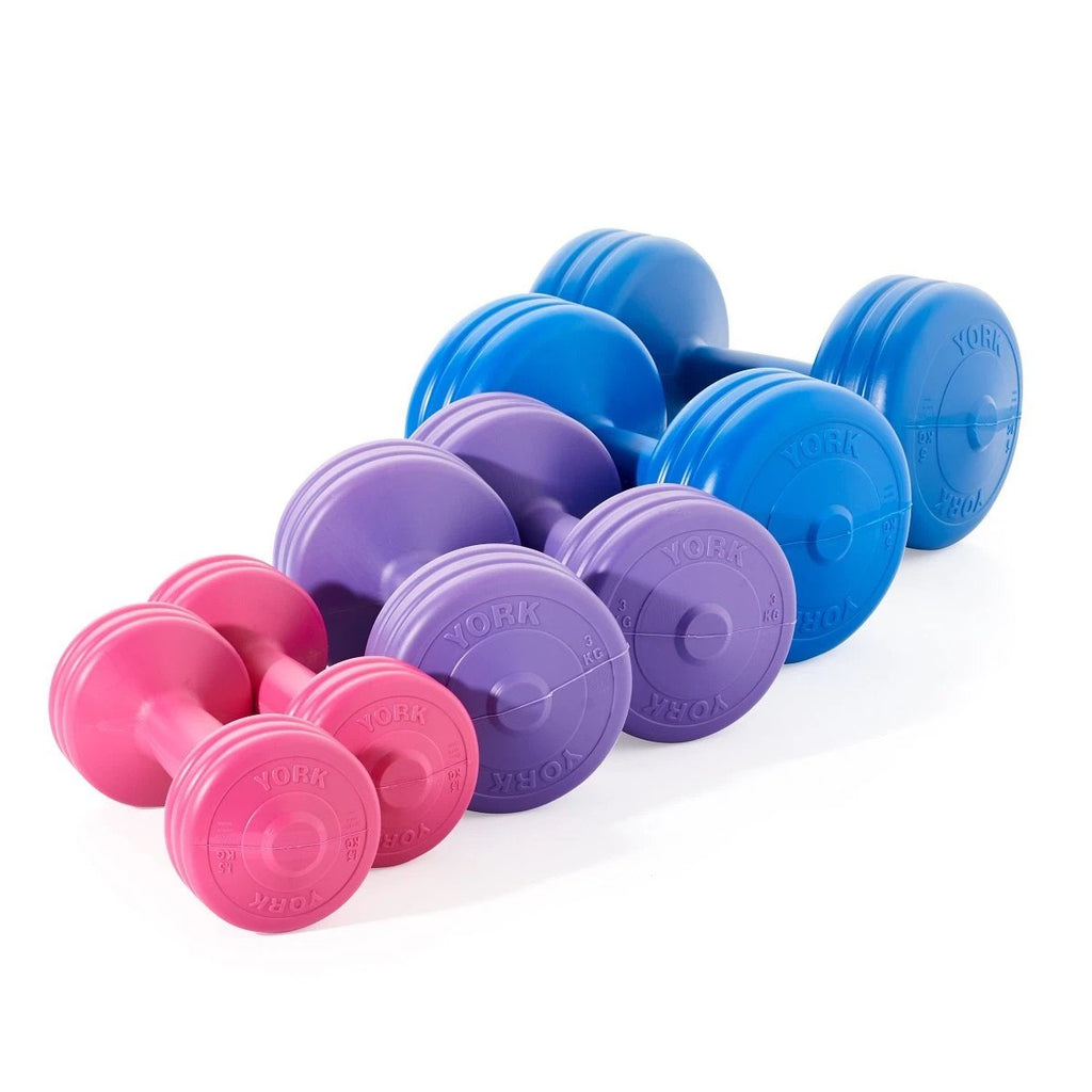 |York 19kg Vinyl Dumbbell Weight Set with Stand - Dumbells|