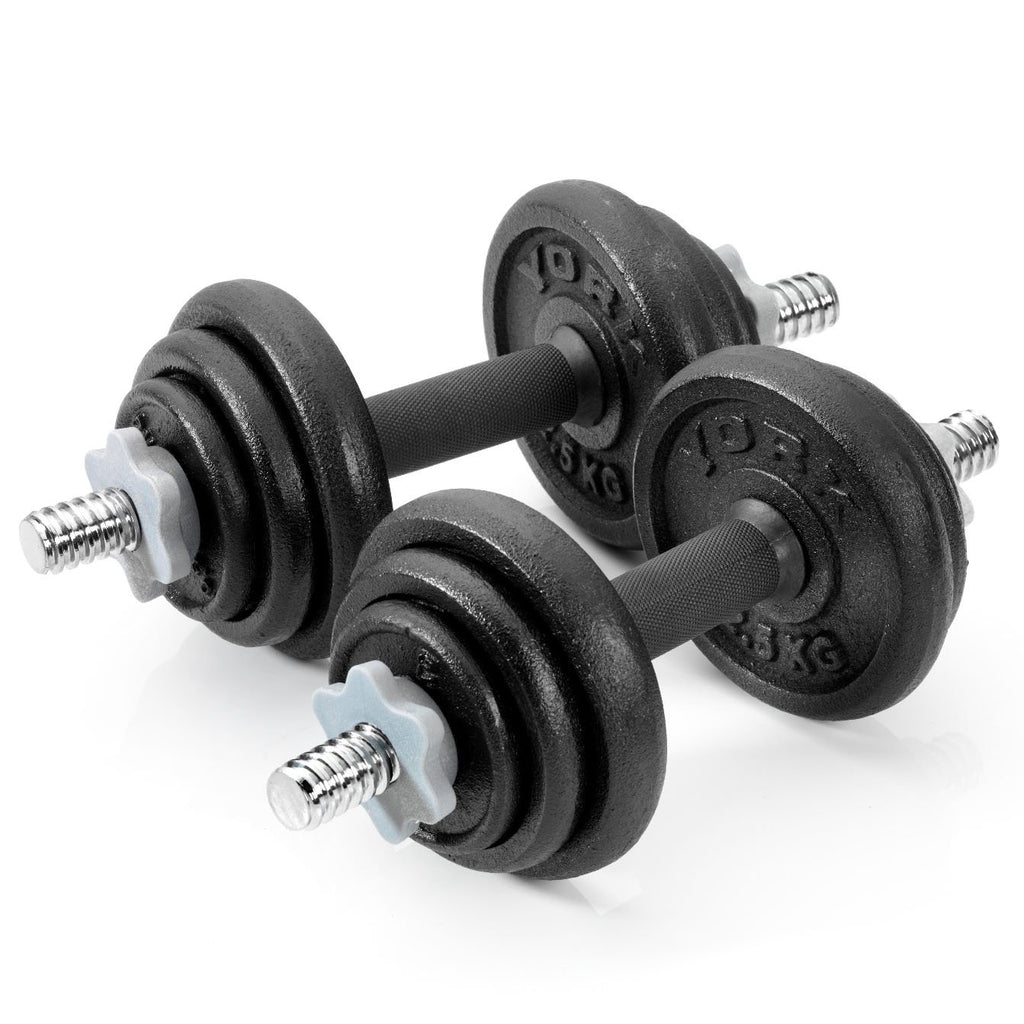 |York 20kg Black Cast Iron Dumbbell Spinlock SetYork 20kg Black Cast Iron Dumbbell Spinlock Set|