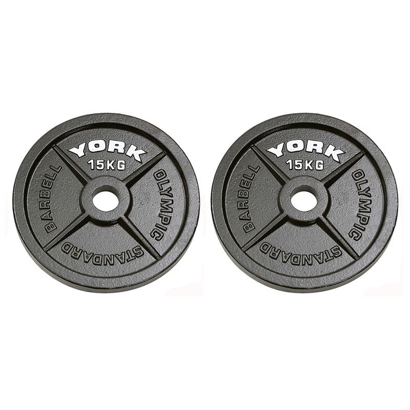 |York 2x15kg Hammertone Cast Iron Olympic Weight Plates|
