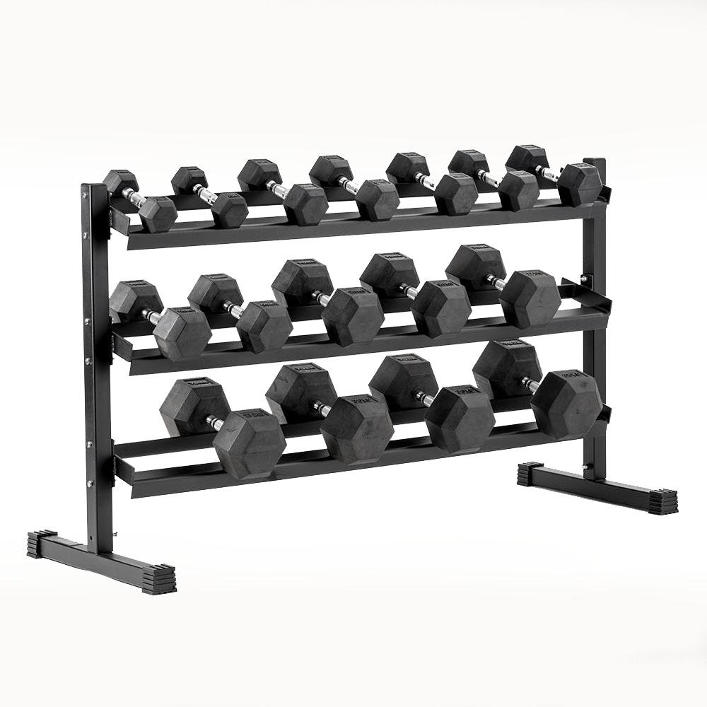 |York 3 Tier Rubber Hex Dumbbell Rack - In Use|