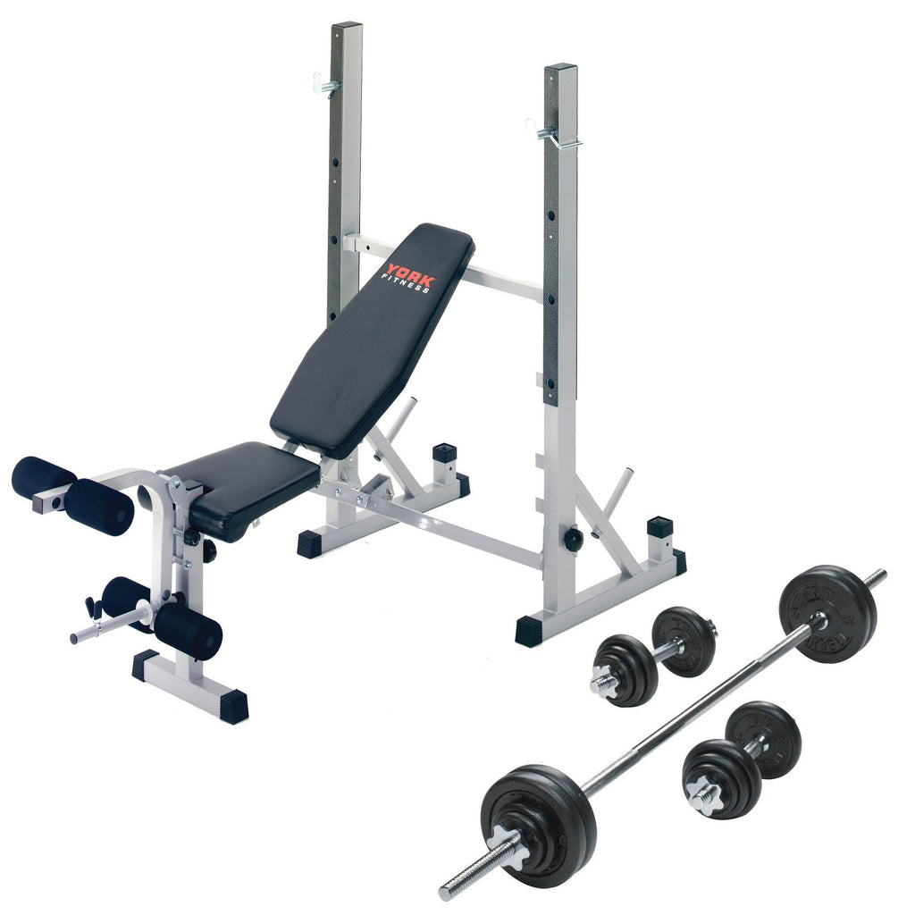 |York B540 Weight Bench with 50kg Barbell Dumbbell Set - New|