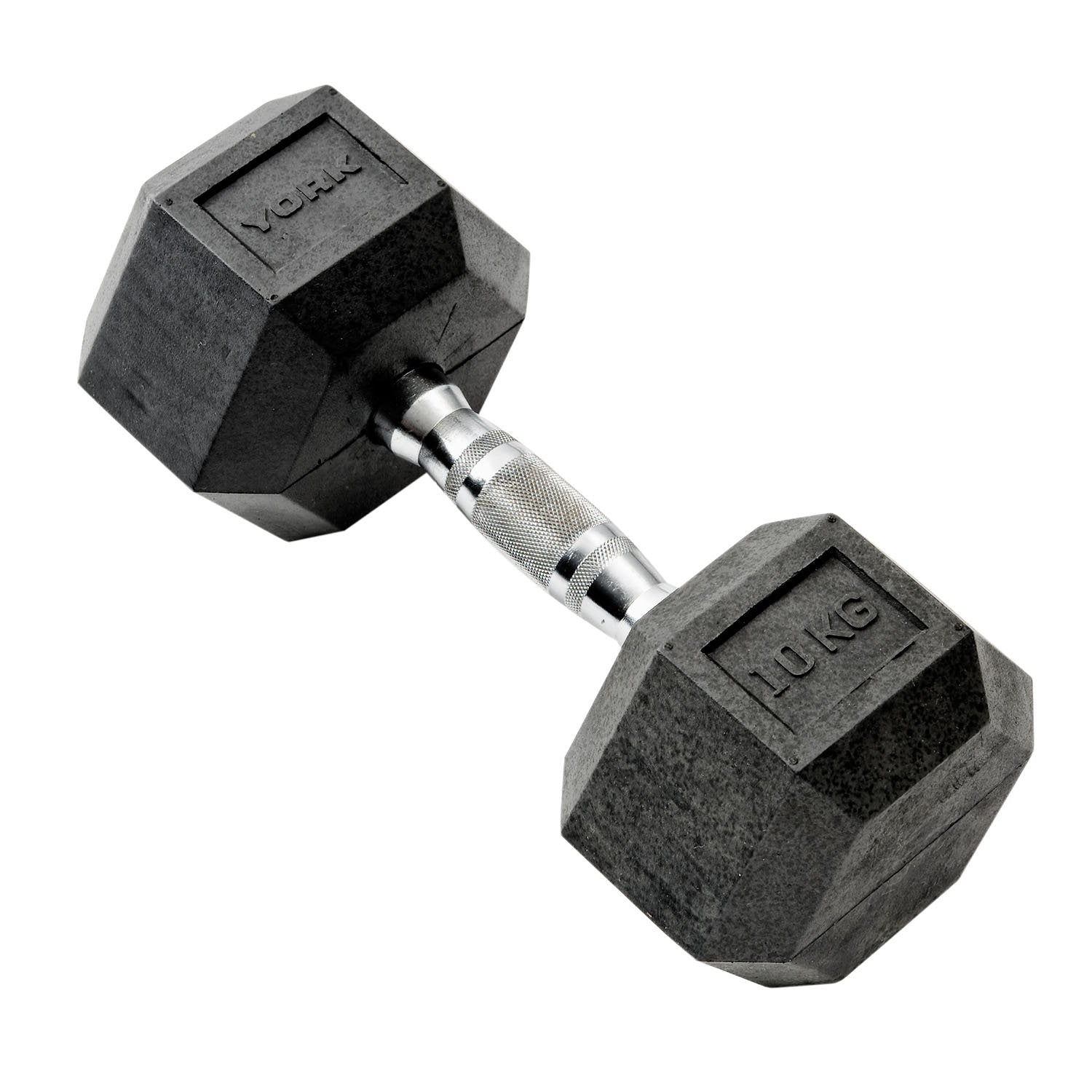 York 10kg Rubber Hex Dumbbell Sweatband