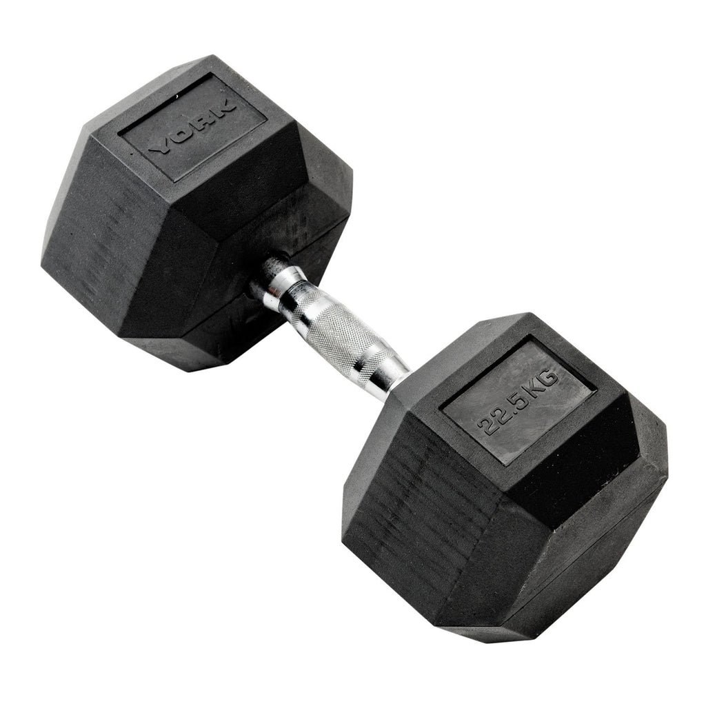 |York Commercial 22.5kg Rubber Hex Dumbell|