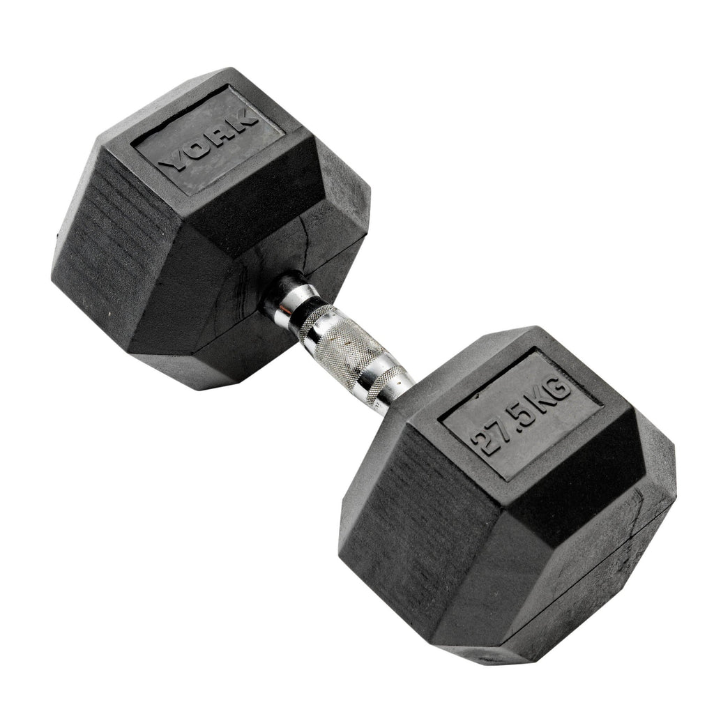 |York Commercial 27.5kg Rubber Hex Dumbell|