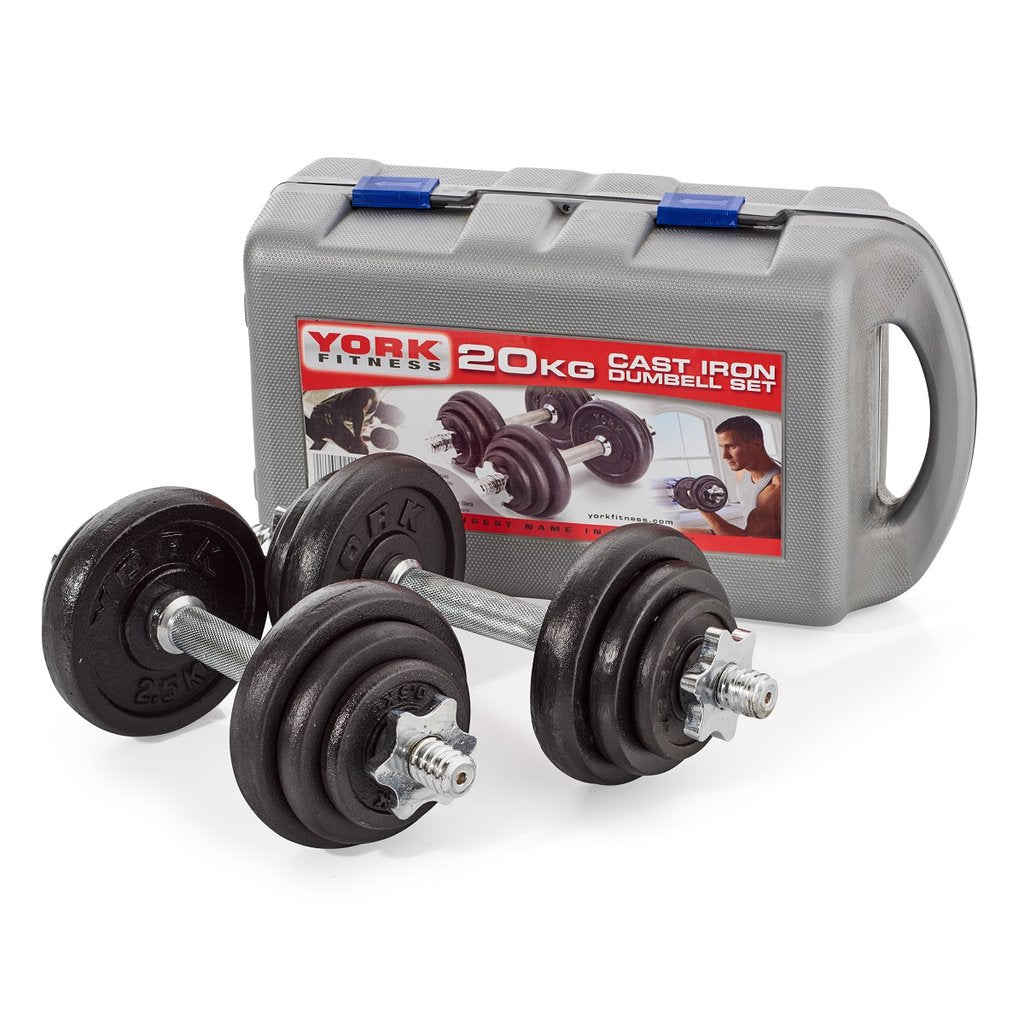 |York Fitness 20kg Cast Iron Dumbell Set With Case|