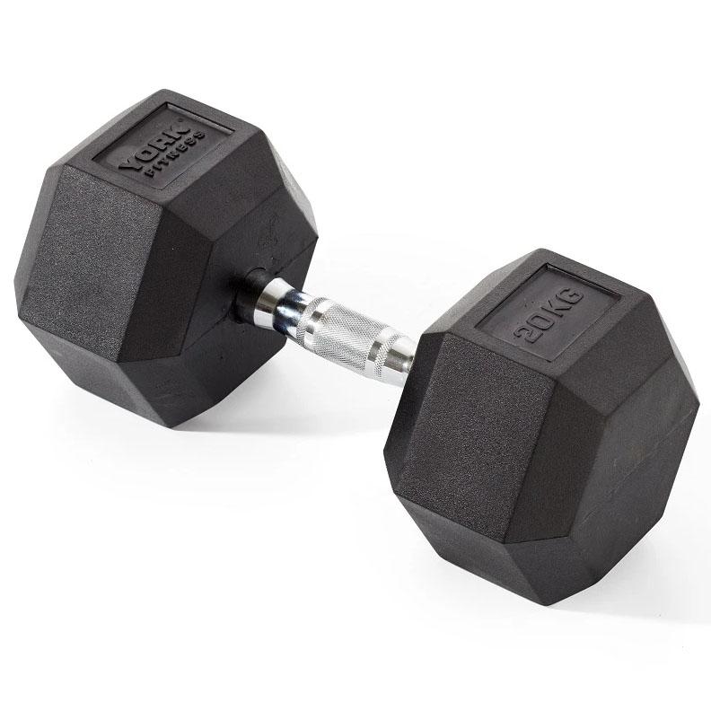 |York Fitness 20kg Rubber Hex Dumbbell|