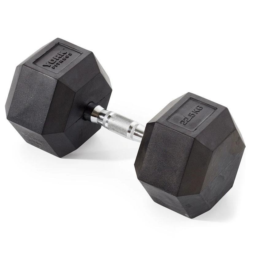 |York Fitness 22.5kg Rubber Hex Dumbbell|