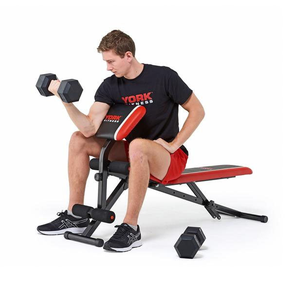 York Warrior 2 in 1 Folding Barbell and Ab Bench with Curl